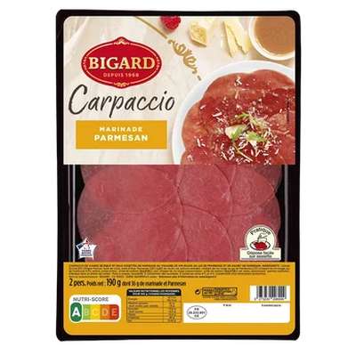 Carpaccio de boeuf parmesan et marinade vinaigre, Bigard (190 g)