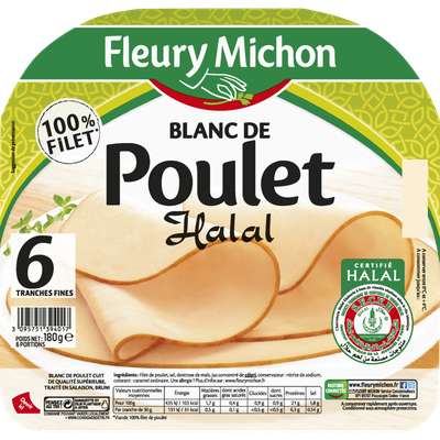 Blanc de poulet Halal doré au four, Fleury Michon (6 tranches, 180 g)