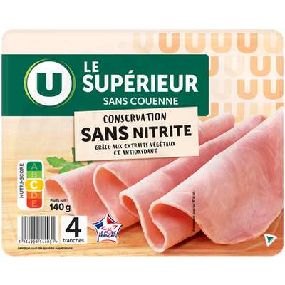 Jambon Le Supérieur sans couenne et sans nitrite, U (4 tranches, 140g)