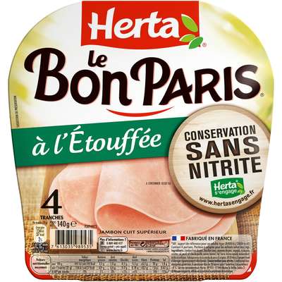 Jambon Le Bon Paris à l'étouffé sans nitrite, Herta (4 tranches, 140 g)