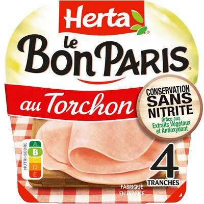 Jambon Le Bon Paris au torchon sans nitrite, Herta (4 tranches, 140 g)