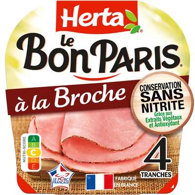 Jambon Le Bon Paris à la broche conservation sans nitrite, Herta (4 tranches, 140 g)