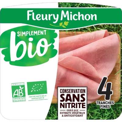 Jambon sans nitrites simplement BIO, Fleury Michon (4 x 120 g)