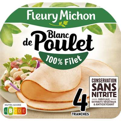 Blanc de poulet sans nitrite, Fleury Michon (4 tranches, 130 g)