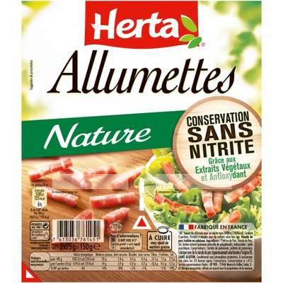 Lardons allumettes natures sans nitrite, Herta (2 x 75 g)