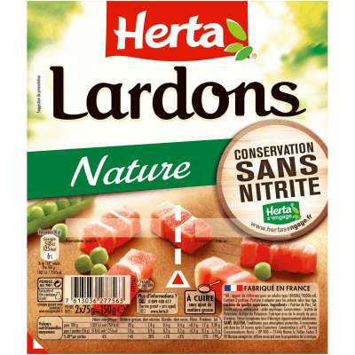 Lardons natures sans nitrite, Herta (2 x 75 g)