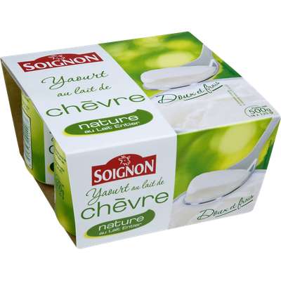 Yaourt nature au lait entier de chèvre, Soignon (4 x 125 g)