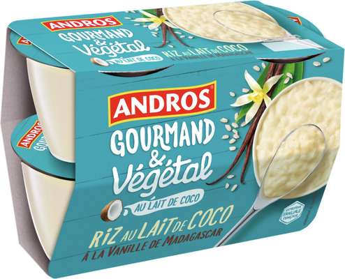 Dessert végétal Riz-au-lait de coco Vanille, Andros (4 x 100 g)