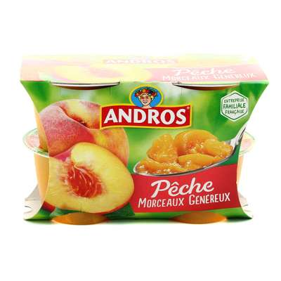 Compote délice de pêche - avec morceaux, Andros (4 x 100 g)