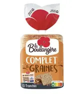 Pain de mie grandes tranches complet & graines, La Boulangère  (500 g)