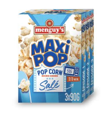 Maxi pop corn micro-ondes légèrement salé, Menguy's (x 3, 270 g)