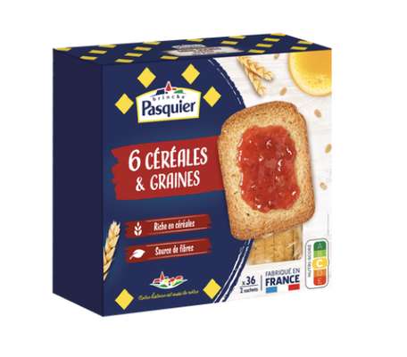 Biscottes aux 6 céréales et graines, Pasquier (x 36 tranches, 300 g)