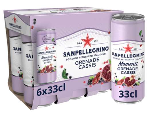 Pack de boisson gazeuse aromatisée grenade cassis, San Pellergino momenti (6 x 33 cl)