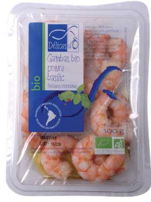 Queues de gambas cuites décortiquées au poivre et basilic, calibre 40/60, origine Equateur, Délices d'Ô  (100 g)