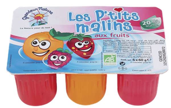 Les P'tits Malins BIO, fromage frais aux fruits, 3 % MG, Grandeur Nature (x 6, 360 g)