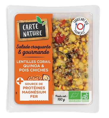 Salade aux lentilles corails quinoa et pois chiches BIO, Carte Nature (160 g)