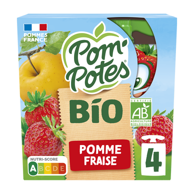 Dessert fruitier Gourdes BIO Pomme Fraise POM'POTES, 4x90g