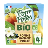 Dessert fruitier Gourdes BIO Pomme Banane Vanille POM'POTES, 4x90g