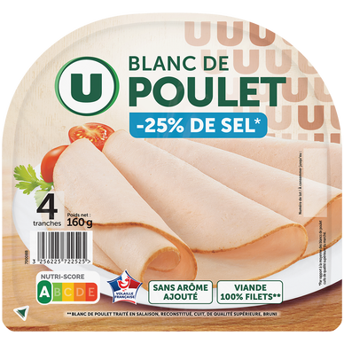 Blanc de Poulet Teneur en Sel réduit - 4 tranches - 160g