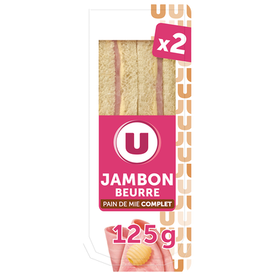 Sandwich pain de mie cplt jambon cuit choix beurre - 125g