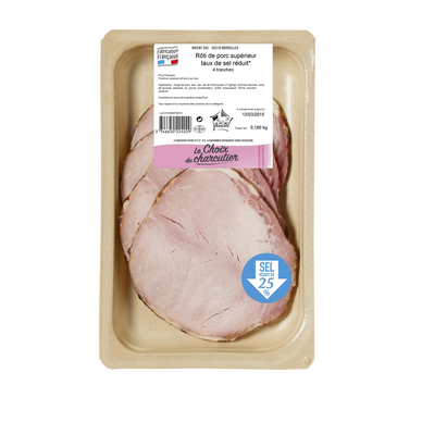 Rôti de porc cuit supérieur taux de sel réduit, VPF, 4 tranches,180g