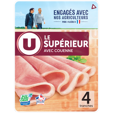 Jambon supérieur avec couenne Bleu Blanc Coeur, 4 tranches 160g
