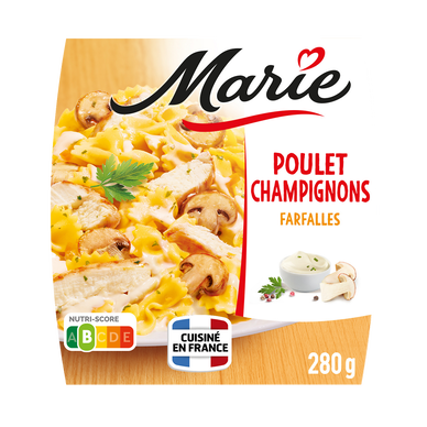 Plat cuisiné individuel Poulet à la crème et aux champignons, farfalles MARIE 280g