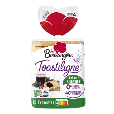Pain de mie grandes tranches céréales Toastiligne LA BOULANGERE - 12 tranches - 500g