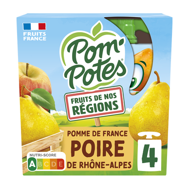 Dessert fruitier Gourdes Fruits de nos Régions Pomme Poire de Rhône-Alpes POM'POTES, 4x90g