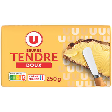 Beurre tendre doux 82% de MG, plaquette de 250g