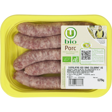 Chipolata bio,  France, 5 pièces, barquette, 275g