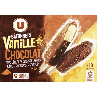 Bâtonnets glacés vanille et chocolat 10 unités, 370g