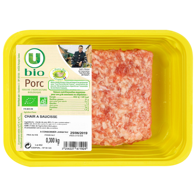 Chair à saucisse BIO,  France, barquette s/atmosphère, 300g