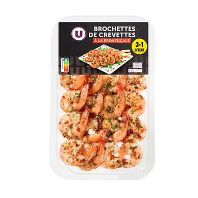 Brochette crevette à la provencale U x3+1offert, barquette 180g,transformé France