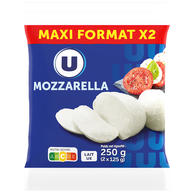 Mozzarella au lait pasteurisé  18%MG, 2x125g
