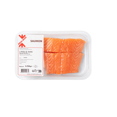 Pavé de saumon, Salmo salar, avec peau, PRIX MINI, élevé en Norvège, 2pièces, barquette de 250G