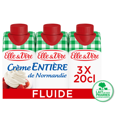 Crème UHT entière 30%mg ELLE & VIRE - brique 3x20cl