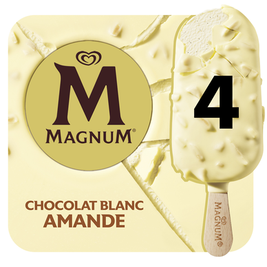Bâtonnets glacés MAGNUM chocolat blanc amande - x4 300g