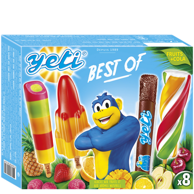 Bâtonnets glacés à l'eau assortiment YETI, x8 soit 370g