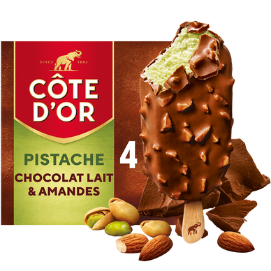 Bâtonnets glacés Pistache, Chocolat & Amandes COTE d'OR - x4