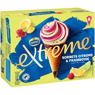 Cônes glacés sorbet citron framboise EXTREME x6 438g