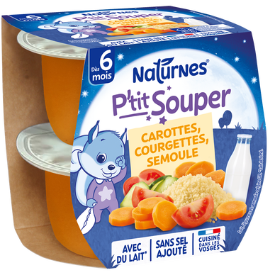 NESTLE P'TIT SOUPER - Repas du soir P'tit souper Carottes courgettes semoule, de 6 à 12 mois - 2x200g