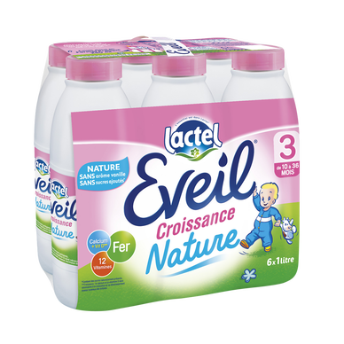 LACTEL EVEIL - Lait croissance nature, dès 10 mois - 6x1l