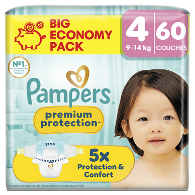 Couches PAMPERS Premium Protection taille 4 9kg-14kg x60