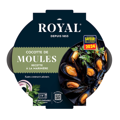 cocotte moule cuite, Mytilus galloprovincialis, cuisiné marinière,transformé en Espagne, barquette 500g
