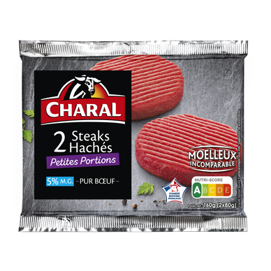 Steak haché pur boeuf Petite portion 5%MG CHARAL - 2x80g - 160g