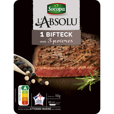 Beefsteak mariné 3 poivres, SOCOPA, France, barquette, 110g