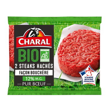 Steak haché BIO Façon Bouchère 12%MG CHARAL - 2x120g - 240g