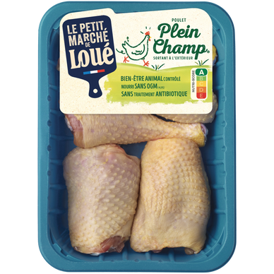 Assortiment morceaux poulet jaune plein champ, LOUE, France