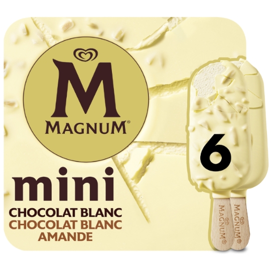 Glaces Bâtonnets Mini Chocolat Blanc et Chocolat Blanc Amandes MAGNUM